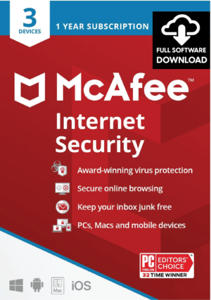 Mcafee Internet Security 3 Dispositivos 1 año Global